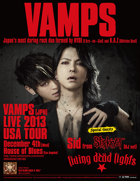 VAMPS「VAMPS アメリカ公演にシド（スリップノット）参戦＆WOWOWネット特番配信」1枚目/6