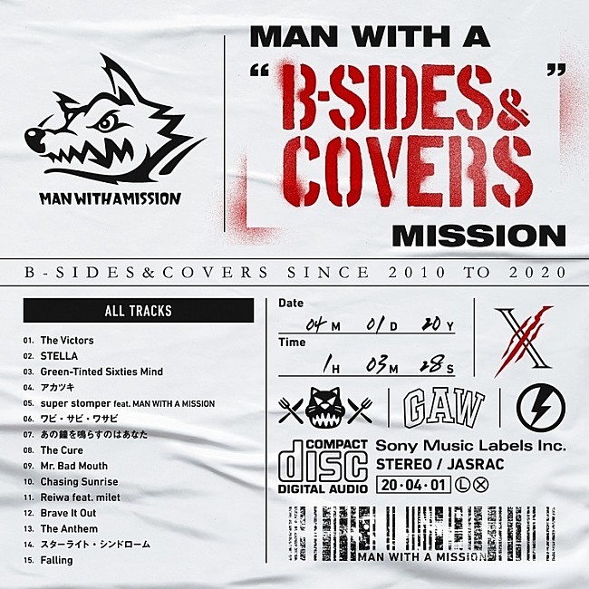 MAN WITH A MISSION「【ビルボード】MAN WITH A MISSION『MAN WITH A “B-SIDES ＆ COVERS” MISSION』が2.1万枚でALセールス首位　マカえん/Uruが続く」1枚目/1