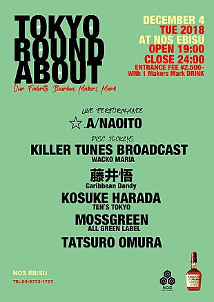 ☆．Ａ／ＮＡＯＩＴＯ「☆.A/NAOITOらが出演、12/4にNOS EBISUにて【TOKYO ROUND ABOUT】開催」