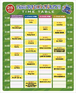 「ロック大忘年会【FM802 RADIO CRAZY】タイムテーブル発表」