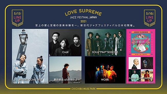 「新世代ジャズフェスティバル【LOVE SUPREME JAZZ FESTIVAL】日本初開催　DREAMS COME TRUE、黒田卓也 aTak Band、WONKら第1弾出演アーティスト発表」1枚目/3