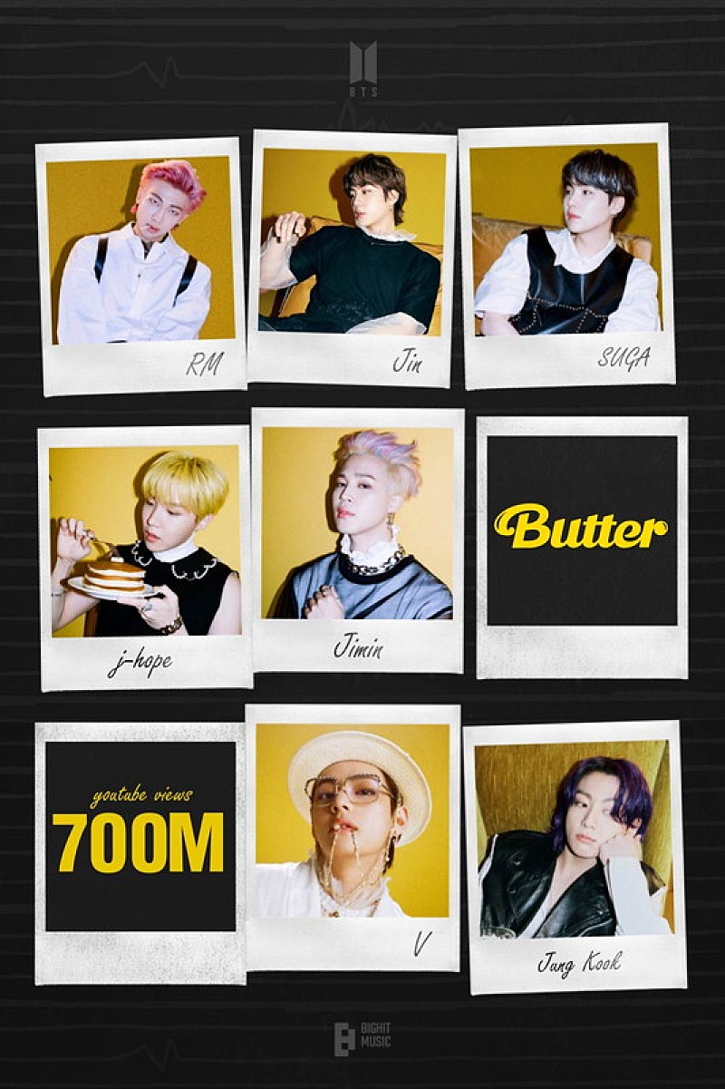 BTS「BTS「Butter」MV、通算10作目となる7億回再生突破」1枚目/1