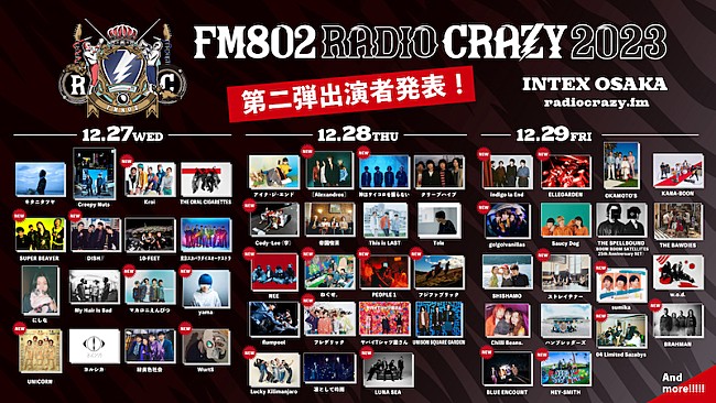 「【FM802 RADIO CRAZY】第2弾出演アーティスト発表」1枚目/1