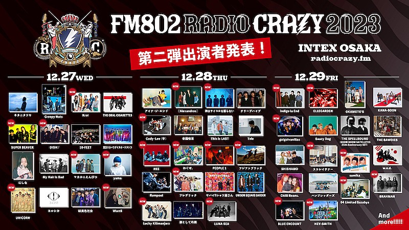 「【FM802 RADIO CRAZY】第2弾出演アーティスト発表」1枚目/1