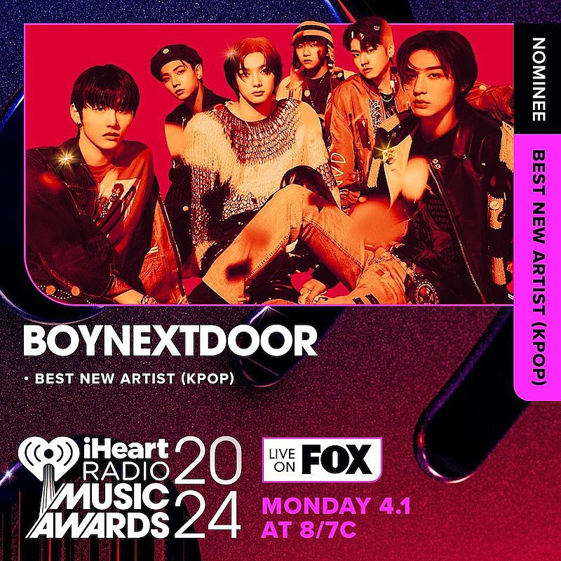 BOYNEXTDOOR、米【2024 iHeartRadio Music Awards】Best New Artist（K-POP）部門ノミネート