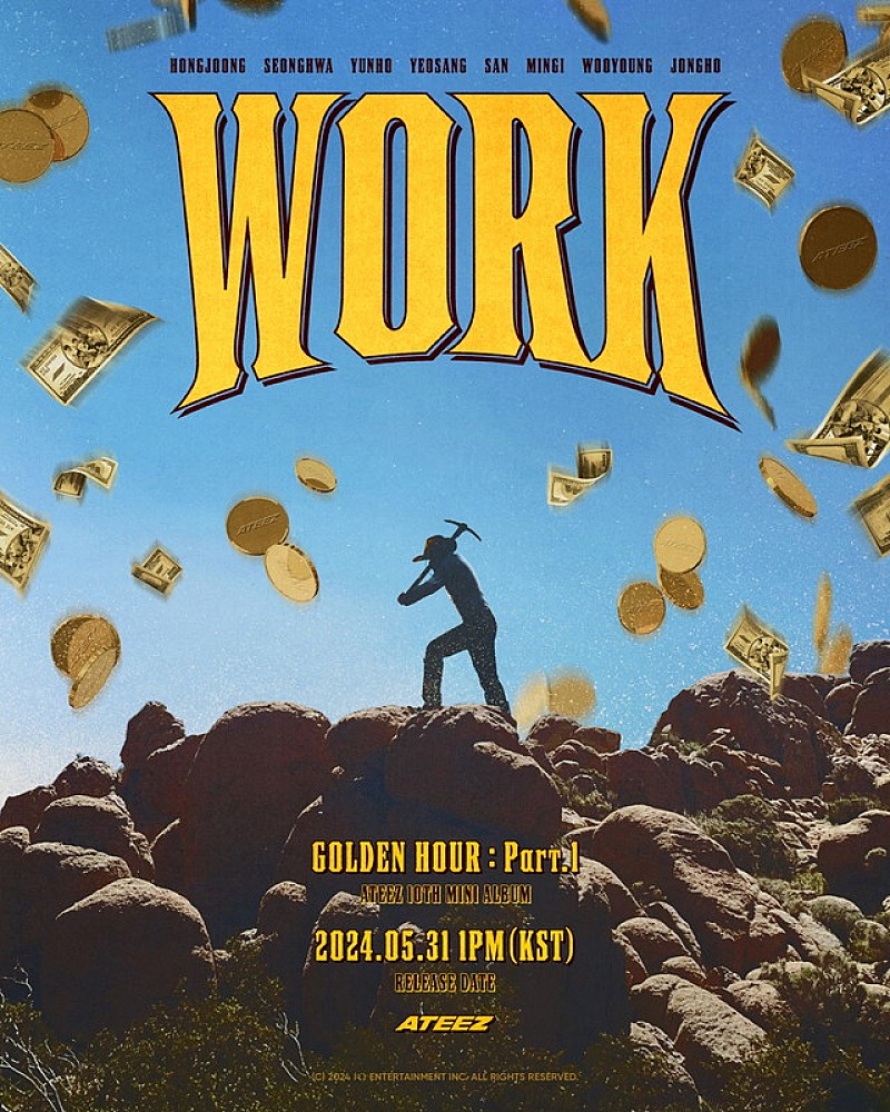 ATEEZ「ATEEZ、謎のシルエットや紙幣が描かれた「WORK」MVポスターを公開」1枚目/2