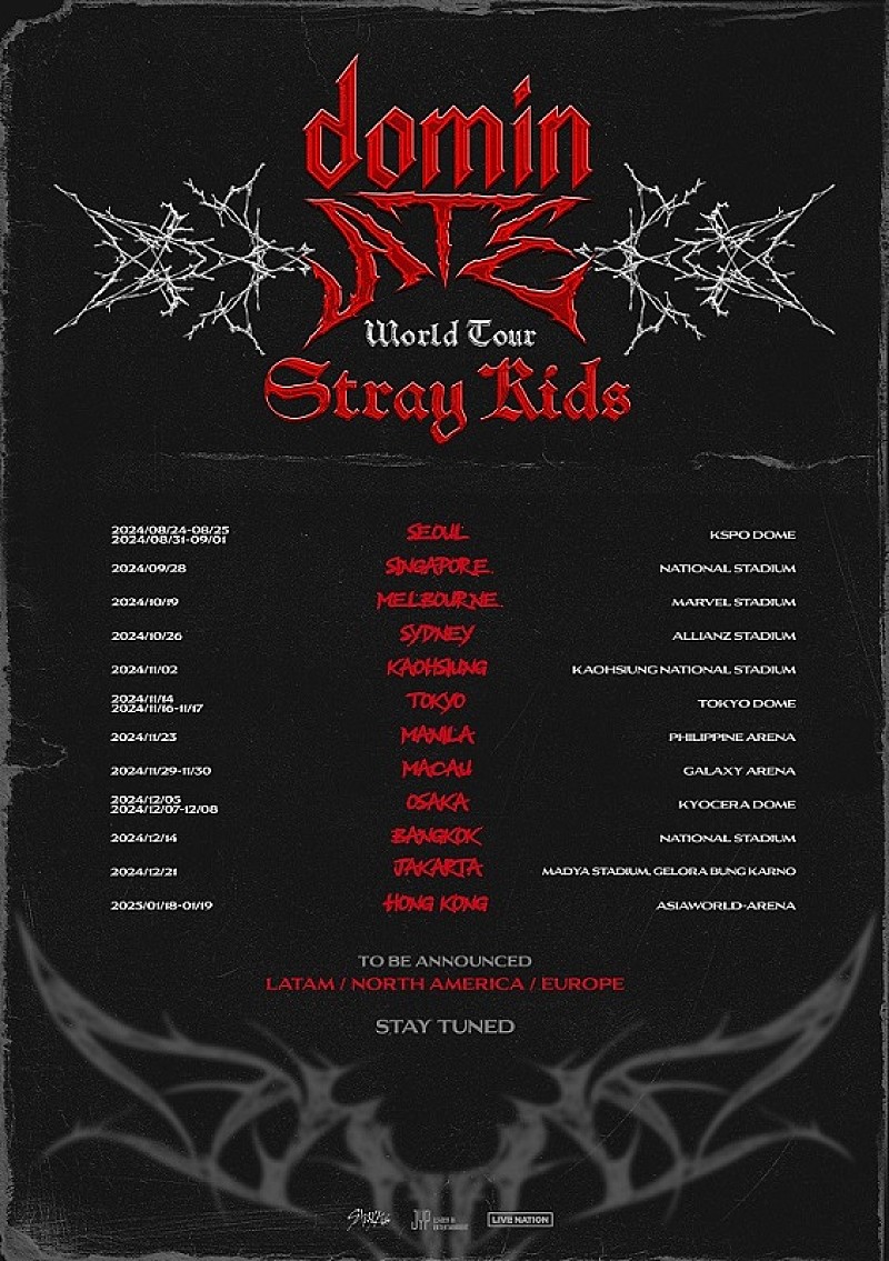 Stray Kids史上最大規模のワールドツアー【dominATE】開催決定、日本公演は東京ドーム＆京セラドーム大阪で