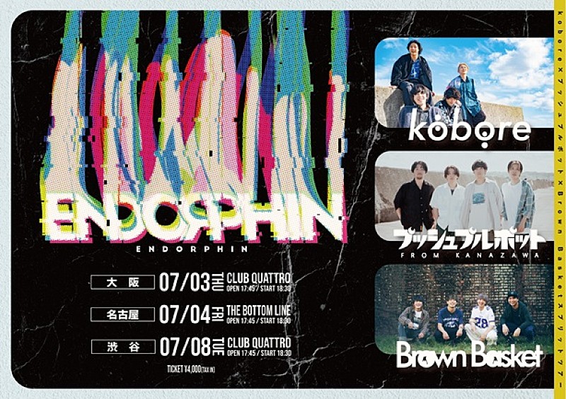 kobore／プッシュプルポット／Brown Basket、スプリットツアー【ENDORPHIN】開催決定 