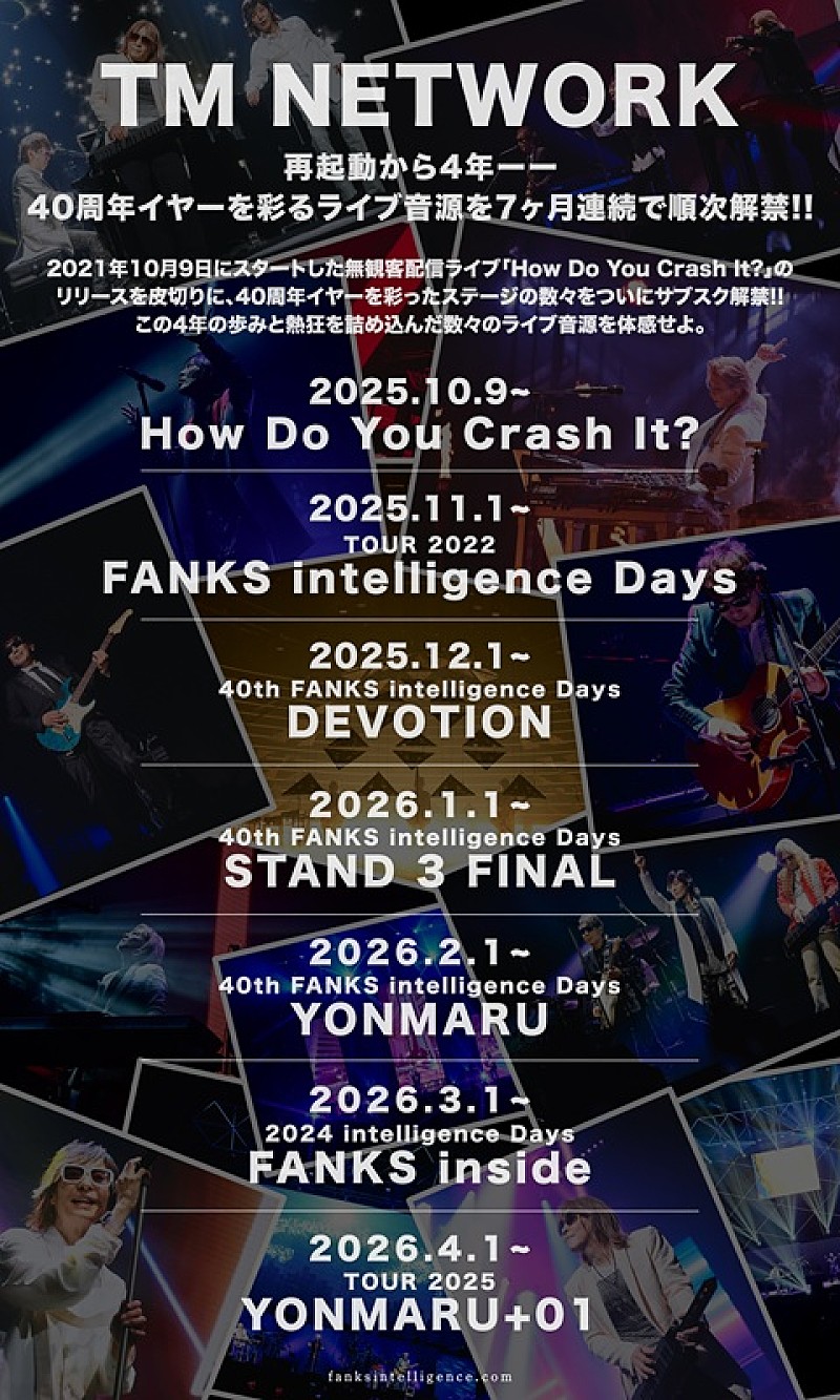 「TM NETWORK、2021年“再起動”以降のライブ音源を7か月連続で順次サブスク解禁」1枚目/8